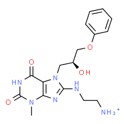 ChemSpider 2D Image | 2-({7-[(2S)-2-Hydroxy-3-phenoxypropyl]-3-methyl-2,6-dioxo-2,3,6,7-tetrahydro-1H-purin-8-yl}amino)ethanaminium | C17H23N6O4