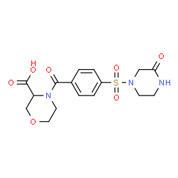ChemSpider 2D Image | 4-{4-[(3-Oxo-1-piperazinyl)sulfonyl]benzoyl}-3-morpholinecarboxylic acid | C16H19N3O7S
