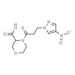ChemSpider 2D Image | 4-[3-(4-Nitro-1H-pyrazol-1-yl)propanoyl]-3-morpholinecarboxylic acid | C11H14N4O6