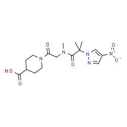 ChemSpider 2D Image | 1-{N-Methyl-N-[2-methyl-2-(4-nitro-1H-pyrazol-1-yl)propanoyl]glycyl}-4-piperidinecarboxylic acid | C16H23N5O6