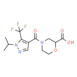 ChemSpider 2D Image | 4-{[1-Isopropyl-5-(trifluoromethyl)-1H-pyrazol-4-yl]carbonyl}-2-morpholinecarboxylic acid | C13H16F3N3O4