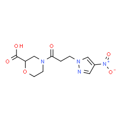 ChemSpider 2D Image | 4-[3-(4-Nitro-1H-pyrazol-1-yl)propanoyl]-2-morpholinecarboxylic acid | C11H14N4O6