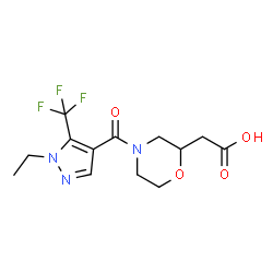 ChemSpider 2D Image | (4-{[1-Ethyl-5-(trifluoromethyl)-1H-pyrazol-4-yl]carbonyl}-2-morpholinyl)acetic acid | C13H16F3N3O4