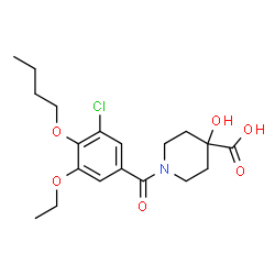 ChemSpider 2D Image | 1-(4-Butoxy-3-chloro-5-ethoxybenzoyl)-4-hydroxy-4-piperidinecarboxylic acid | C19H26ClNO6