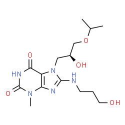 ChemSpider 2D Image | 7-[(2S)-2-Hydroxy-3-isopropoxypropyl]-8-[(3-hydroxypropyl)amino]-3-methyl-3,7-dihydro-1H-purine-2,6-dione | C15H25N5O5