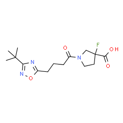ChemSpider 2D Image | 3-Fluoro-1-{4-[3-(2-methyl-2-propanyl)-1,2,4-oxadiazol-5-yl]butanoyl}-3-pyrrolidinecarboxylic acid | C15H22FN3O4