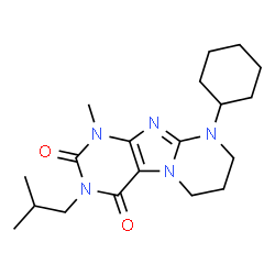 ChemSpider 2D Image | 9-Cyclohexyl-3-isobutyl-1-methyl-6,7,8,9-tetrahydropyrimido[2,1-f]purine-2,4(1H,3H)-dione | C19H29N5O2