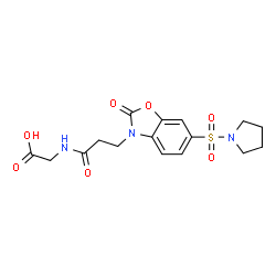 ChemSpider 2D Image | N-{3-[2-Oxo-6-(1-pyrrolidinylsulfonyl)-1,3-benzoxazol-3(2H)-yl]propanoyl}glycine | C16H19N3O7S