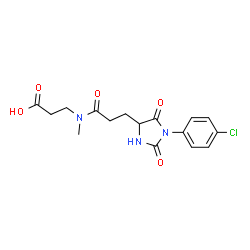 ChemSpider 2D Image | N-{3-[1-(4-Chlorophenyl)-2,5-dioxo-4-imidazolidinyl]propanoyl}-N-methyl-beta-alanine | C16H18ClN3O5