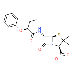 ChemSpider 2D Image | (2R,5R,6S)-3,3-Dimethyl-7-oxo-6-{[(2S)-2-phenoxybutanoyl]amino}-4-thia-1-azabicyclo[3.2.0]heptane-2-carboxylate | C18H21N2O5S