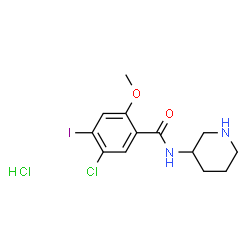 ChemSpider 2D Image | 5-Chloro-4-iodo-2-methoxy-N-(3-piperidinyl)benzamide hydrochloride (1:1) | C13H17Cl2IN2O2