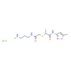 ChemSpider 2D Image | 2-[(2-{[3-(Methylamino)propyl]amino}-2-oxoethyl)sulfanyl]-N-(5-methyl-1,2-oxazol-3-yl)propanamide hydrochloride (1:1) | C13H23ClN4O3S