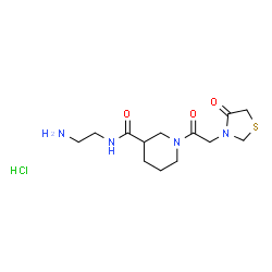 ChemSpider 2D Image | N-(2-Aminoethyl)-1-[(4-oxo-1,3-thiazolidin-3-yl)acetyl]-3-piperidinecarboxamide hydrochloride (1:1) | C13H23ClN4O3S
