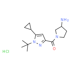 ChemSpider 2D Image | (3-Amino-1-pyrrolidinyl)[5-cyclopropyl-1-(2-methyl-2-propanyl)-1H-pyrazol-3-yl]methanone hydrochloride (1:1) | C15H25ClN4O