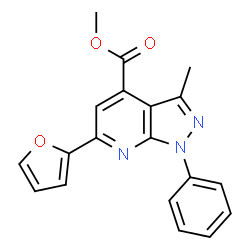 ChemSpider 2D Image | Methyl 6-(furan-2-yl)-3-methyl-1-phenylpyrazolo[3,4-b]pyridine-4-carboxylate | C19H15N3O3