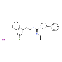 ChemSpider 2D Image | N'-Ethyl-N-[2-(6-fluoro-4H-1,3-benzodioxin-8-yl)ethyl]-3-phenyl-1-pyrrolidinecarboximidamide hydroiodide (1:1) | C23H29FIN3O2