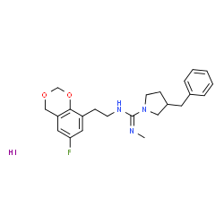 ChemSpider 2D Image | 3-Benzyl-N-[2-(6-fluoro-4H-1,3-benzodioxin-8-yl)ethyl]-N'-methyl-1-pyrrolidinecarboximidamide hydroiodide (1:1) | C23H29FIN3O2