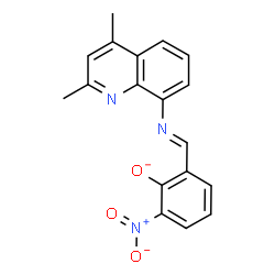 ChemSpider 2D Image | 2-{(E)-[(2,4-Dimethyl-8-quinolinyl)imino]methyl}-6-nitrophenolate | C18H14N3O3