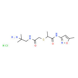 ChemSpider 2D Image | 2-({2-[(2-Amino-2-methylpropyl)amino]-2-oxoethyl}sulfanyl)-N-(5-methyl-1,2-oxazol-3-yl)propanamide hydrochloride (1:1) | C13H23ClN4O3S