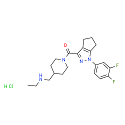 ChemSpider 2D Image | [1-(3,4-Difluorophenyl)-1,4,5,6-tetrahydrocyclopenta[c]pyrazol-3-yl]{4-[(ethylamino)methyl]-1-piperidinyl}methanone hydrochloride (1:1) | C21H27ClF2N4O