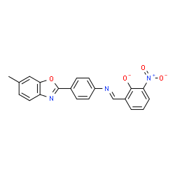 ChemSpider 2D Image | 2-[(E)-{[4-(6-Methyl-1,3-benzoxazol-2-yl)phenyl]imino}methyl]-6-nitrophenolate | C21H14N3O4
