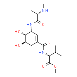 ChemSpider 2D Image | Methyl N-({(3R,4R,5R)-4,5-dihydroxy-3-[(N-methyl-L-alanyl)amino]-1-cyclohexen-1-yl}carbonyl)-D-valinate | C17H29N3O6