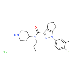 ChemSpider 2D Image | 1-(3,4-Difluorophenyl)-N-(4-piperidinyl)-N-propyl-1,4,5,6-tetrahydrocyclopenta[c]pyrazole-3-carboxamide hydrochloride (1:1) | C21H27ClF2N4O