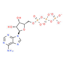 ChemSpider 2D Image | 9-[5-O-({[(Phosphonatooxy)phosphinato]oxy}phosphinato)-alpha-L-lyxofuranosyl]-9H-purin-6-amine | C10H12N5O13P3