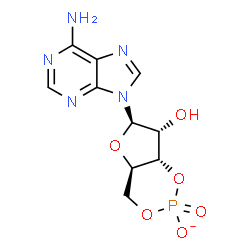 ChemSpider 2D Image | (4aR,6R,7R,7aS)-6-(6-Amino-9H-purin-9-yl)-7-hydroxytetrahydro-4H-furo[3,2-d][1,3,2]dioxaphosphinin-2-olate 2-oxide | C10H11N5O6P
