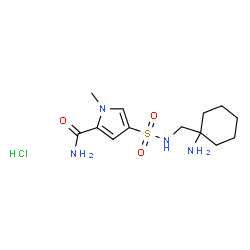 ChemSpider 2D Image | 4-{[(1-Aminocyclohexyl)methyl]sulfamoyl}-1-methyl-1H-pyrrole-2-carboxamide hydrochloride (1:1) | C13H23ClN4O3S