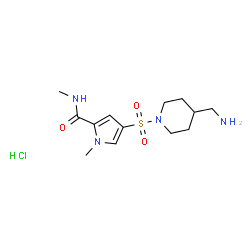 ChemSpider 2D Image | 4-{[4-(Aminomethyl)-1-piperidinyl]sulfonyl}-N,1-dimethyl-1H-pyrrole-2-carboxamide hydrochloride (1:1) | C13H23ClN4O3S