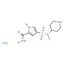 ChemSpider 2D Image | N,1-Dimethyl-4-[methyl(4-piperidinyl)sulfamoyl]-1H-pyrrole-2-carboxamide hydrochloride (1:1) | C13H23ClN4O3S