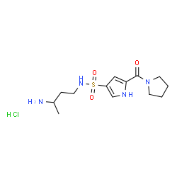 ChemSpider 2D Image | N-(3-Aminobutyl)-5-(1-pyrrolidinylcarbonyl)-1H-pyrrole-3-sulfonamide hydrochloride (1:1) | C13H23ClN4O3S