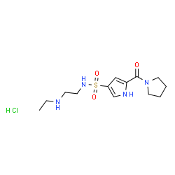 ChemSpider 2D Image | N-[2-(Ethylamino)ethyl]-5-(1-pyrrolidinylcarbonyl)-1H-pyrrole-3-sulfonamide hydrochloride (1:1) | C13H23ClN4O3S