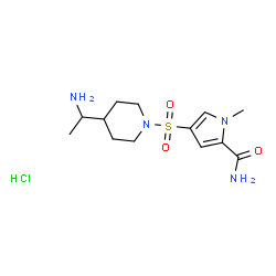 ChemSpider 2D Image | 4-{[4-(1-Aminoethyl)-1-piperidinyl]sulfonyl}-1-methyl-1H-pyrrole-2-carboxamide hydrochloride (1:1) | C13H23ClN4O3S