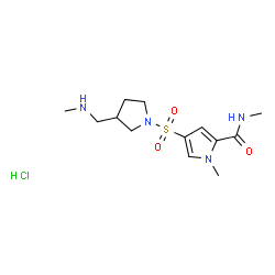 ChemSpider 2D Image | N,1-Dimethyl-4-({3-[(methylamino)methyl]-1-pyrrolidinyl}sulfonyl)-1H-pyrrole-2-carboxamide hydrochloride (1:1) | C13H23ClN4O3S