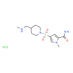 ChemSpider 2D Image | 1-Methyl-4-({4-[(methylamino)methyl]-1-piperidinyl}sulfonyl)-1H-pyrrole-2-carboxamide hydrochloride (1:1) | C13H23ClN4O3S
