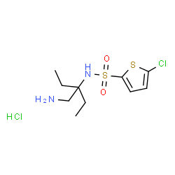 ChemSpider 2D Image | N-[3-(Aminomethyl)-3-pentanyl]-5-chloro-2-thiophenesulfonamide hydrochloride (1:1) | C10H18Cl2N2O2S2
