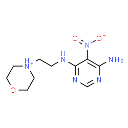 ChemSpider 2D Image | 4-{2-[(6-Amino-5-nitro-4-pyrimidinyl)amino]ethyl}morpholin-4-ium | C10H17N6O3