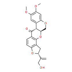 ChemSpider 2D Image | (2R,6aR,12aS)-2-(3-Hydroxy-1-propen-2-yl)-8,9-dimethoxy-1,2,12,12a-tetrahydrochromeno[3,4-b]furo[2,3-h]chromen-6(6aH)-one | C23H22O7