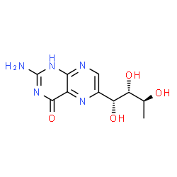 ChemSpider 2D Image | 2-Amino-6-[(1R,2R,3S)-1,2,3-trihydroxybutyl]-4(1H)-pteridinone | C10H13N5O4