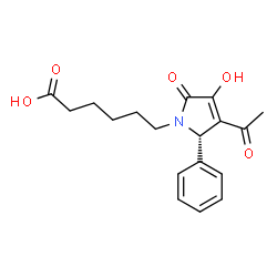 ChemSpider 2D Image | 6-[(2S)-3-Acetyl-4-hydroxy-5-oxo-2-phenyl-2,5-dihydro-1H-pyrrol-1-yl]hexanoic acid | C18H21NO5