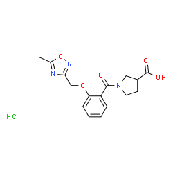 ChemSpider 2D Image | 1-{2-[(5-Methyl-1,2,4-oxadiazol-3-yl)methoxy]benzoyl}-3-pyrrolidinecarboxylic acid hydrochloride (1:1) | C16H18ClN3O5