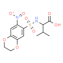 ChemSpider 2D Image | N-[(7-Nitro-2,3-dihydro-1,4-benzodioxin-6-yl)sulfonyl]valine | C13H16N2O8S