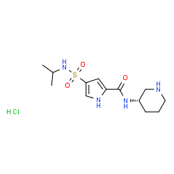 ChemSpider 2D Image | 4-(Isopropylsulfamoyl)-N-[(3S)-3-piperidinyl]-1H-pyrrole-2-carboxamide hydrochloride (1:1) | C13H23ClN4O3S