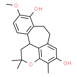 ChemSpider 2D Image | 10-Methoxy-2,2,4-trimethyl-1,7,8,12b-tetrahydro-2H-benzo[6,7]cyclohepta[1,2,3-de]chromene-5,9-diol | C21H24O4