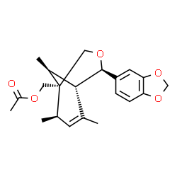 ChemSpider 2D Image | [(1R,4R,5S,8R,9S)-4-(1,3-Benzodioxol-5-yl)-6,8,9-trimethyl-3-oxabicyclo[3.3.1]non-6-en-1-yl]methyl acetate | C21H26O5