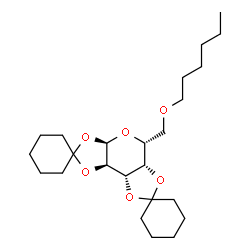 ChemSpider 2D Image | (3a'R,5'R,5a'S,8a'S,8b'R)-5'-[(Hexyloxy)methyl]tetrahydro-3a'H-dispiro[cyclohexane-1,2'-bis[1,3]dioxolo[4,5-b:4',5'-d]pyran-7',1''-cyclohexane] | C24H40O6
