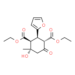 ChemSpider 2D Image | Diethyl (1S,2R,3S,4S)-2-(2-furyl)-4-hydroxy-4-methyl-6-oxo-1,3-cyclohexanedicarboxylate | C17H22O7