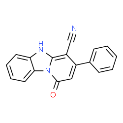 ChemSpider 2D Image | 1-Oxo-3-phenyl-1,5-dihydropyrido[1,2-a]benzimidazole-4-carbonitrile | C18H11N3O